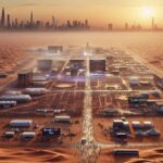 Immagine generata tramite DALL-E 3 da Marta Baronio che rappresenta il deserto vicino a Riyadh in Arabia Saudita, dove si svolge una mega conferenza tech con le più importanti aziende del mondo.